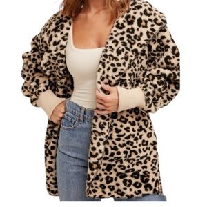 Hem & Thread Plush Leopard Jacket OS